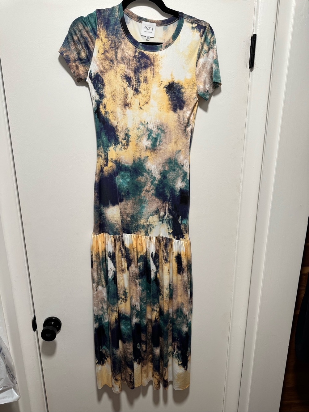 MISA - Tie-Dye Print Short-Sleeve Dress - Yellow & Teal - Picture 8 of 8